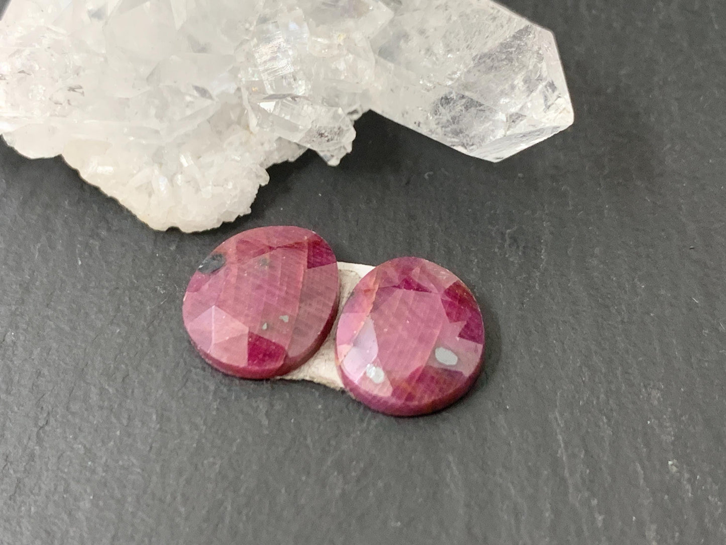 Faceted Ruby pair 9x10x3mm cabochon