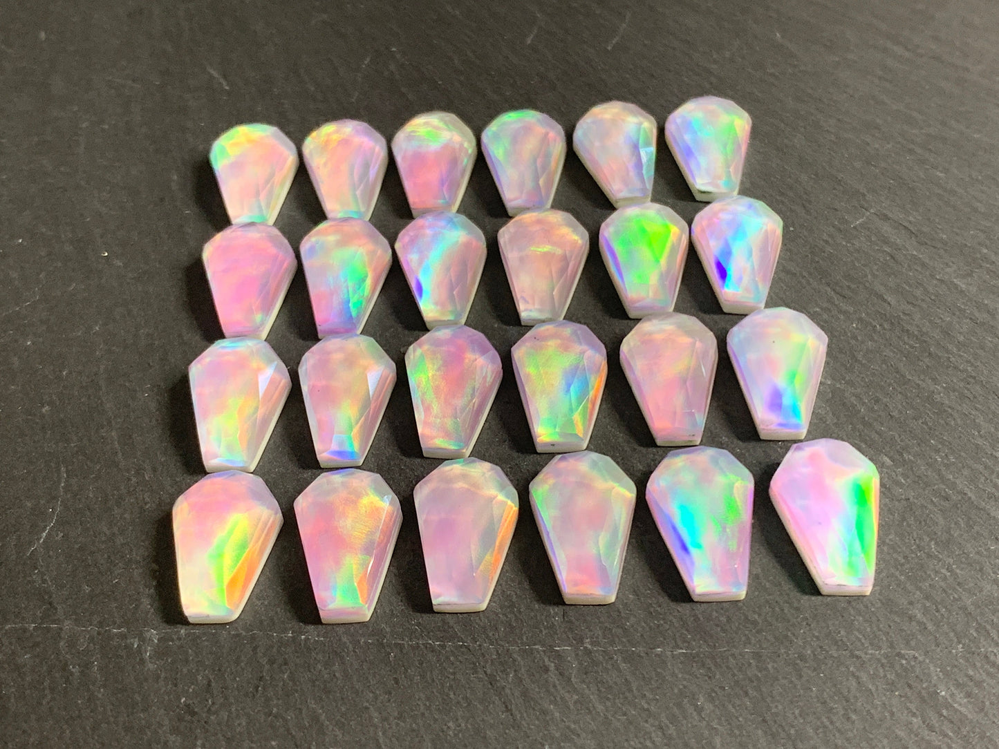 Faceted Aurora Opal coffin 10x16mm cabochon - Doublet cabochons