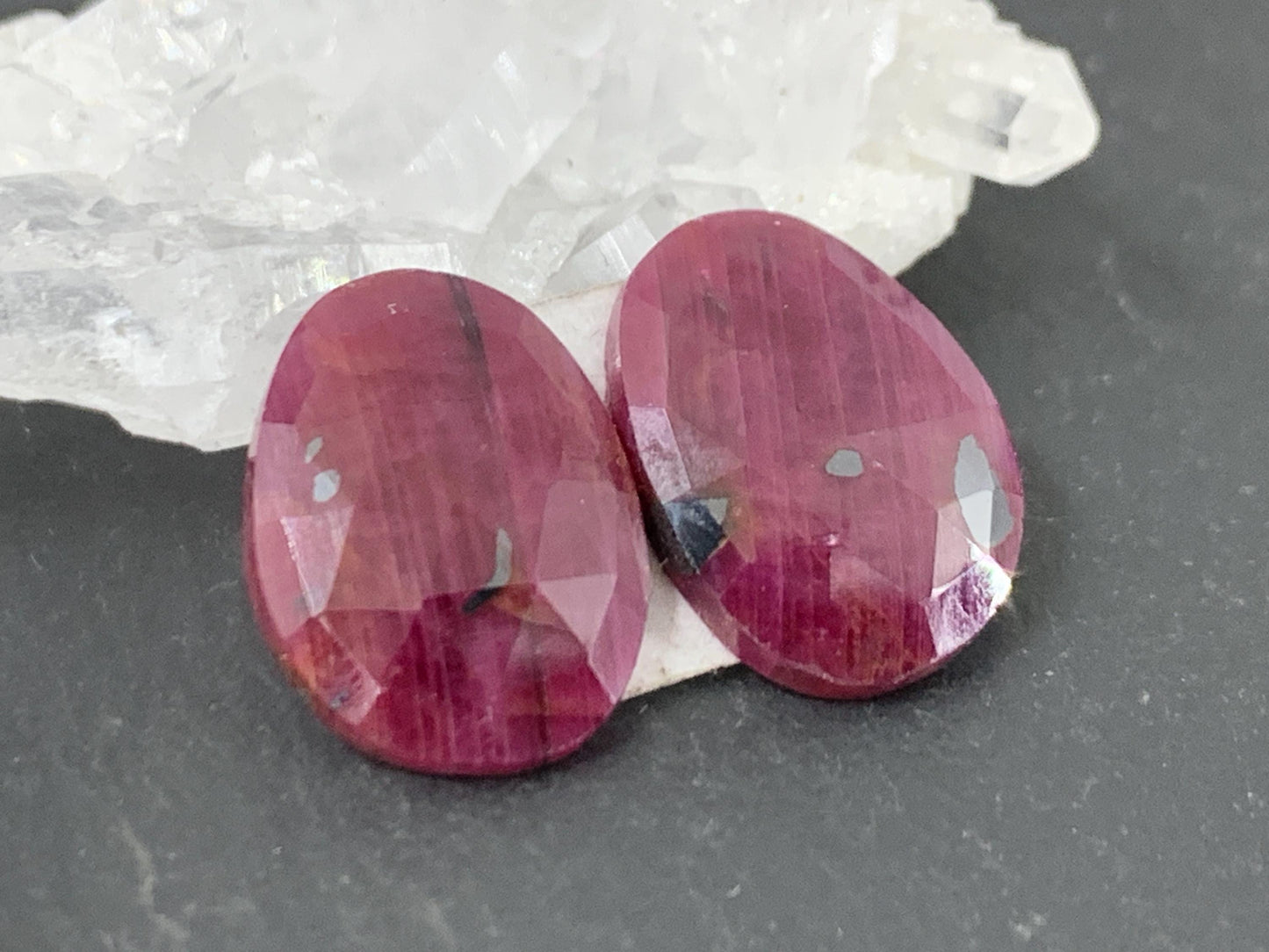 Faceted Ruby pair 11x15x3mm cabochon