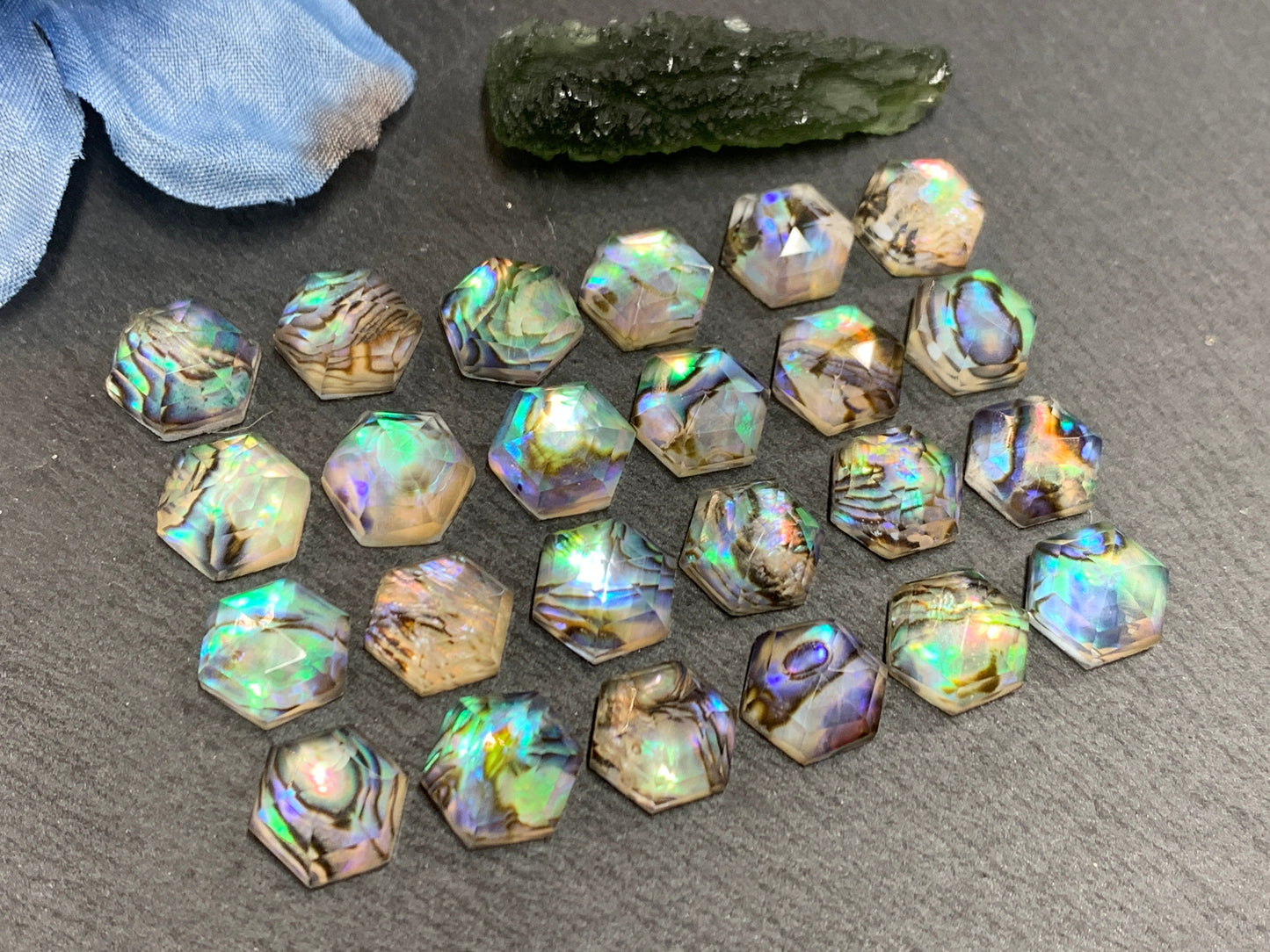 Faceted Abalone Crystal hexagon 10mm doublet cabochon