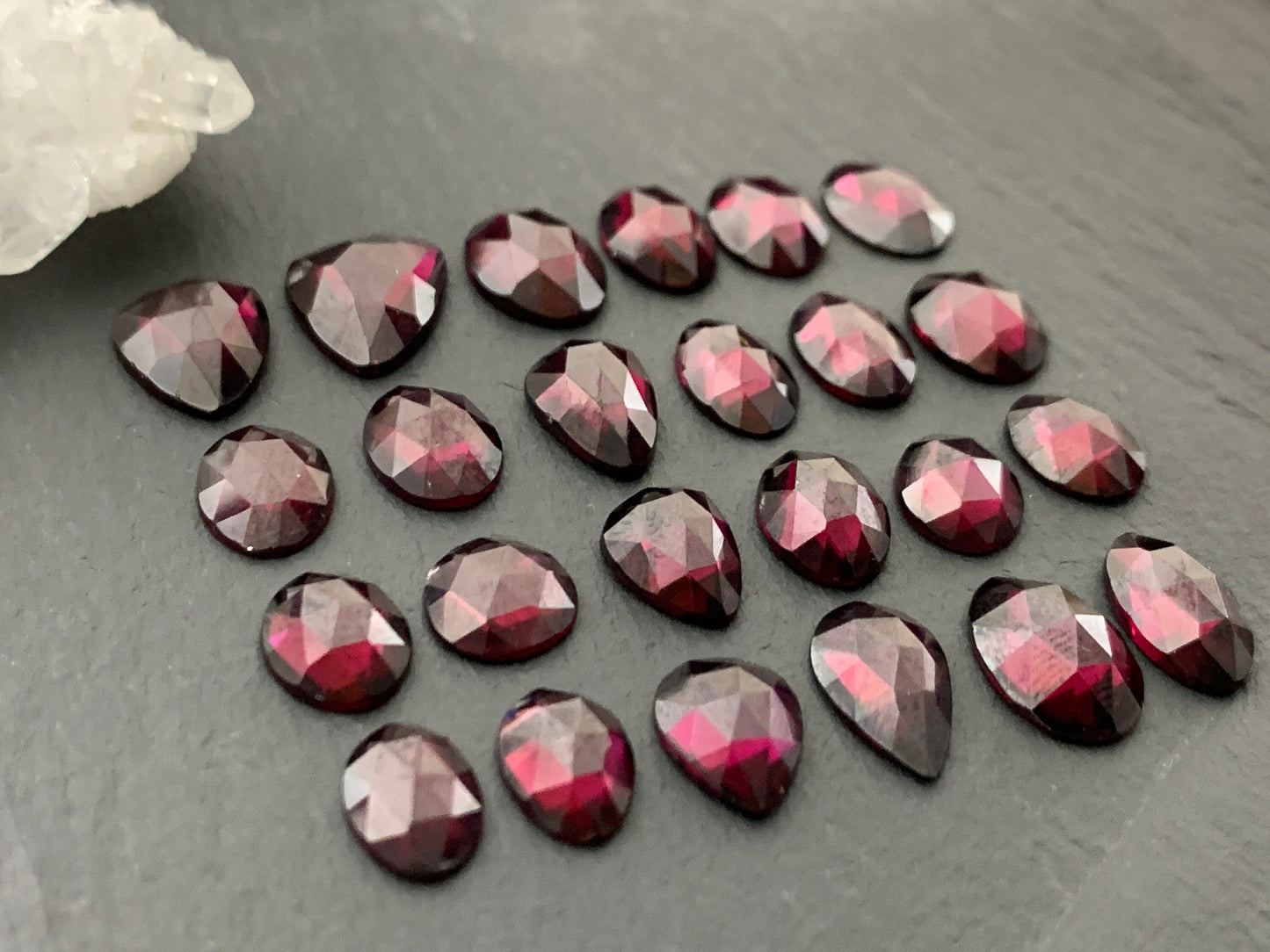 Faceted Rhodolite Garnet 8-12mm long cabochon