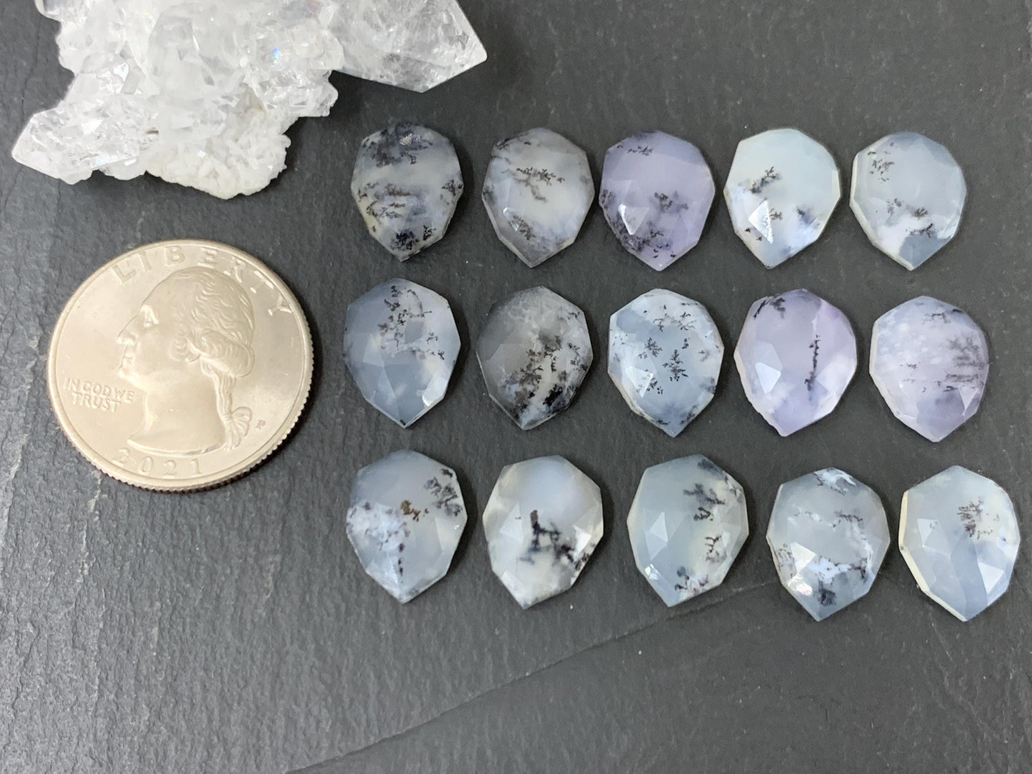 Faceted Dendrite Opal 10x14mm cabochon