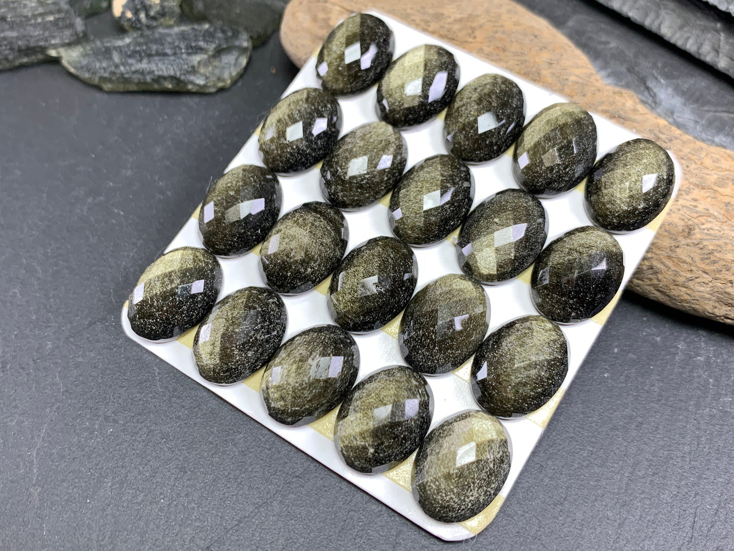 Faceted Gold Obsidian oval 12x16mm cabochon