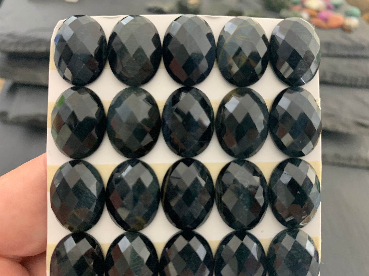 Faceted Blue Tiger Eye oval 12x16mm cabochon - Calibrated cabochons