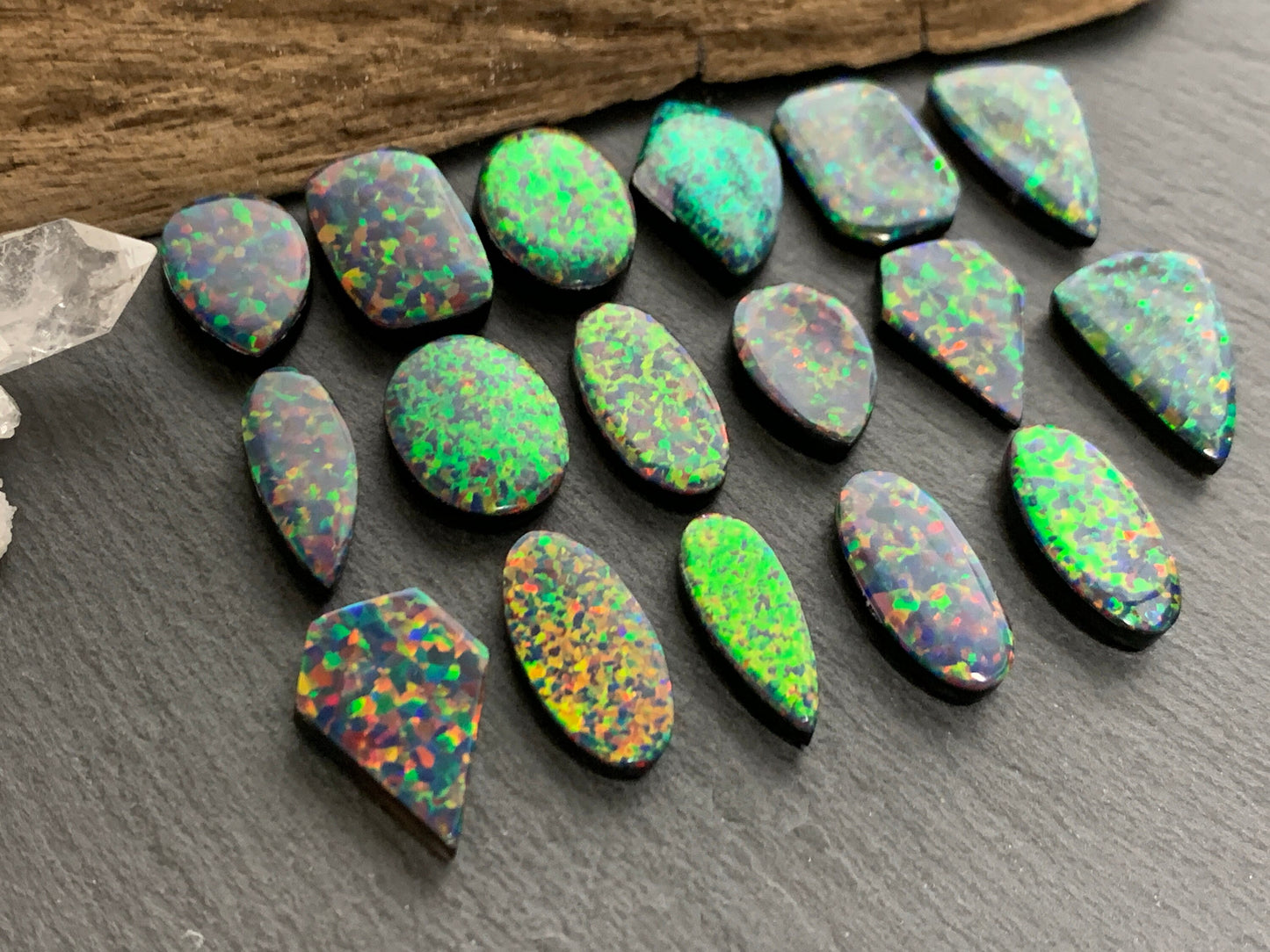 Aurora Opal 16-21mm long pear, oval cabochon - Doublet cabochons