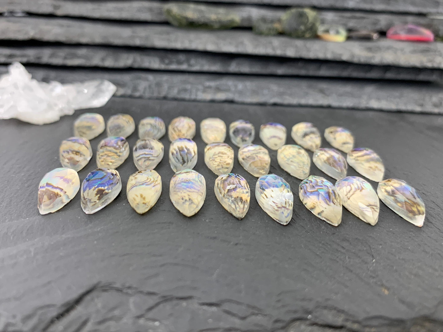 Faceted Abalone pear 8x20mm doublet cabochon