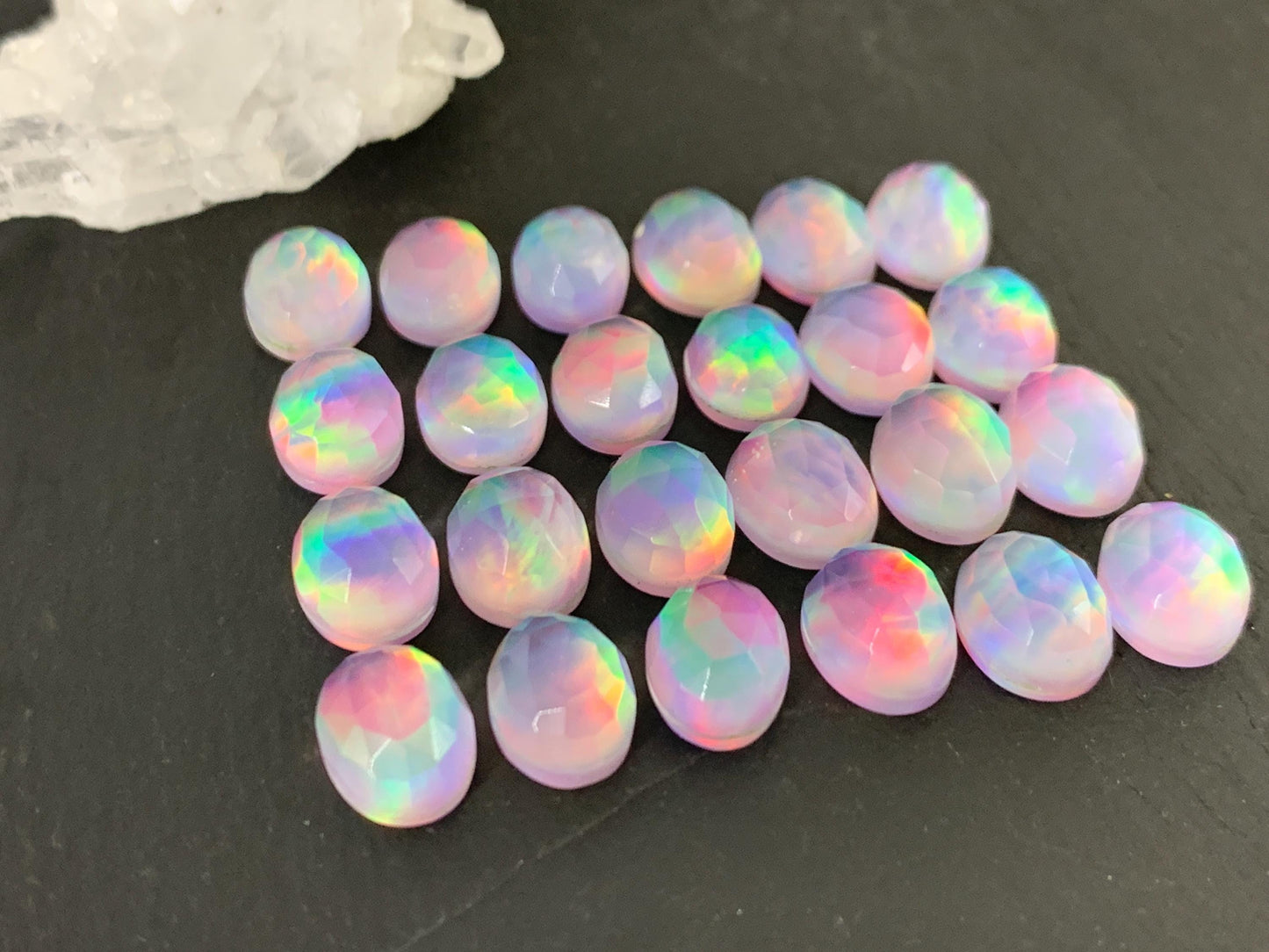 Faceted Aurora Opal oval 8x10mm cabochon - Doublet cabochon
