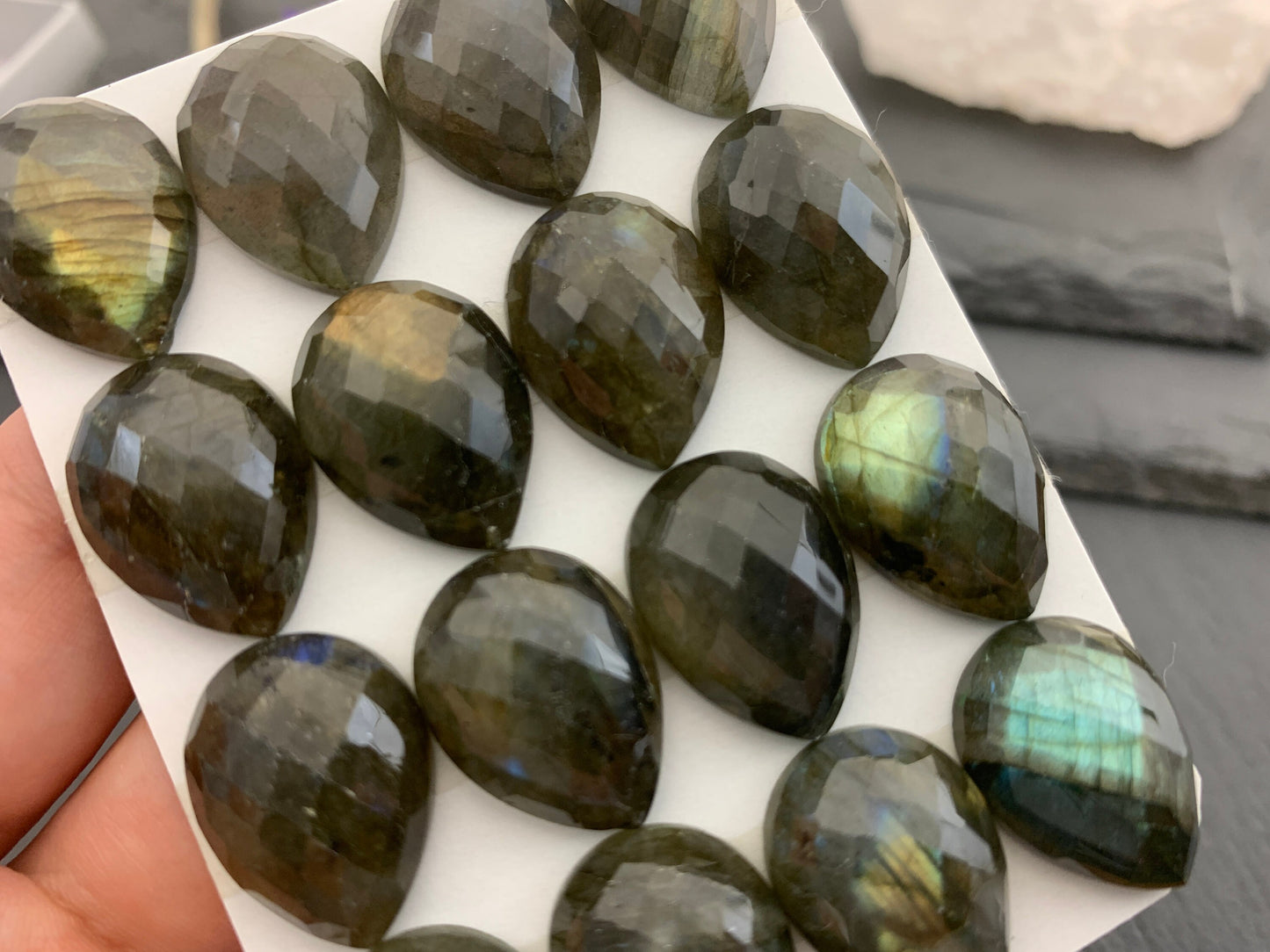 Faceted Labradorite pear 15x20mm Cabochon - Calibrated Cabochons