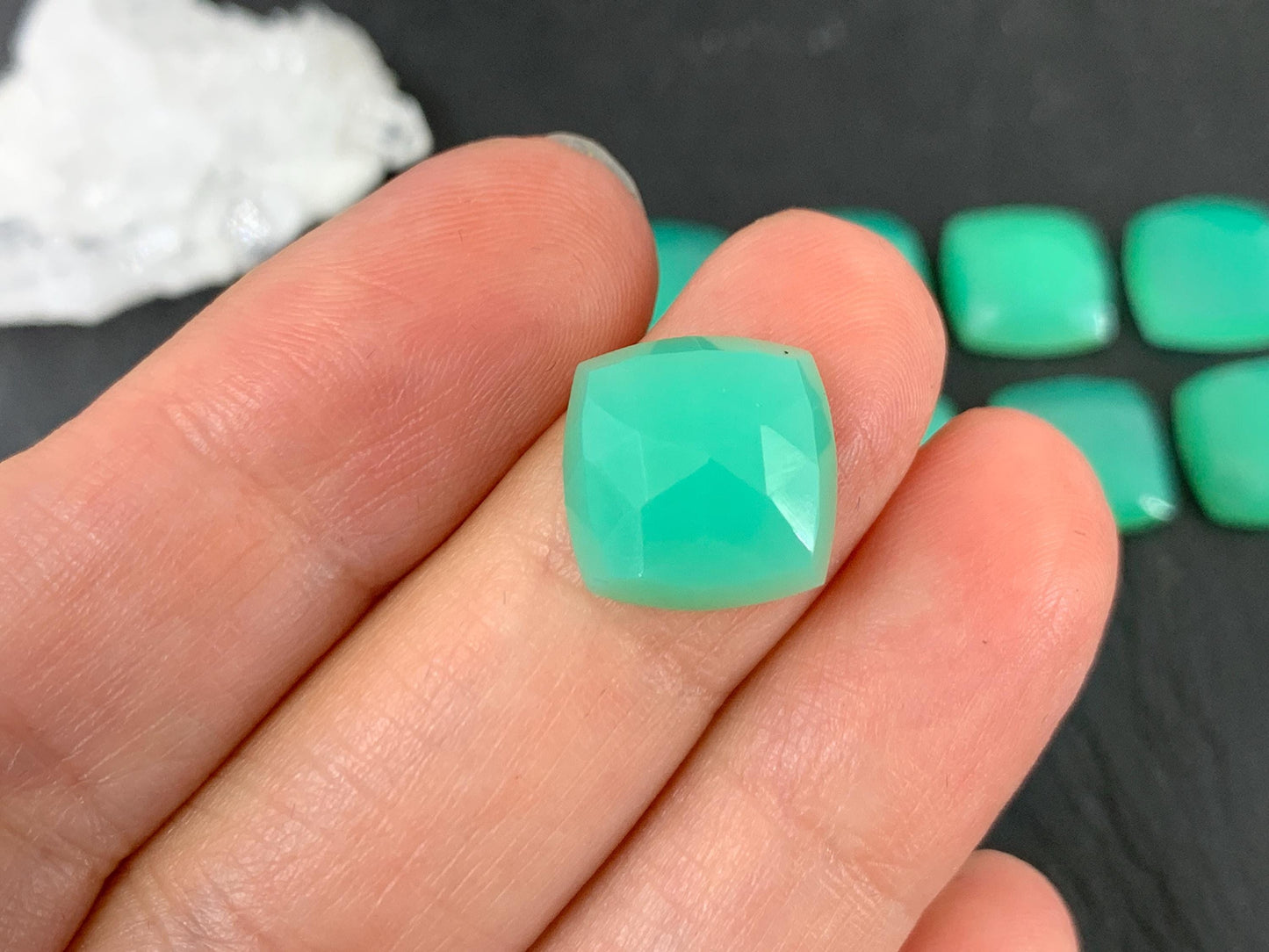 Faceted Chrysoprase Cabochon - 12mm Square Green Gemstone for Jewelry Making