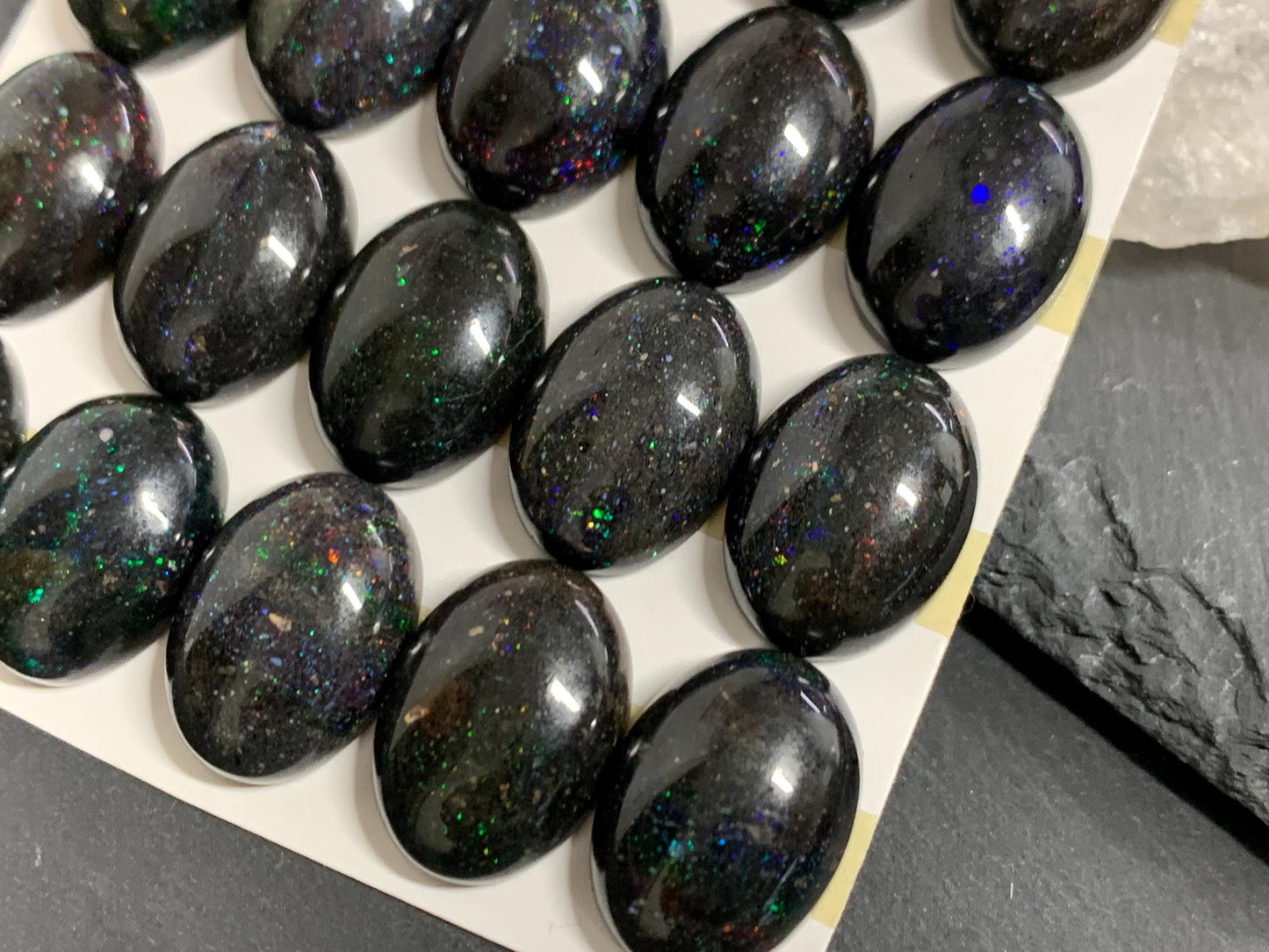 Black Andamooka Opal oval 13x18mm cabochon - Matrix Australian Opal
