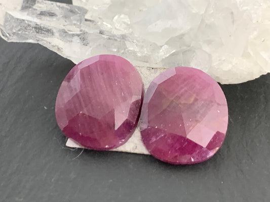 Faceted Ruby pair 11x13x2.5mm cabochon.