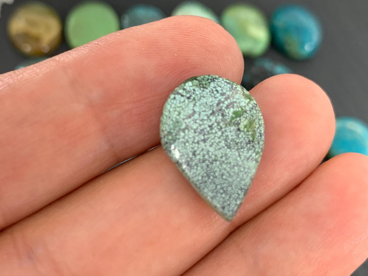 Tibetan Turquoise Cabochon Pear, Oval 13x18mm Natural Gemstone Hand Cut Stone
