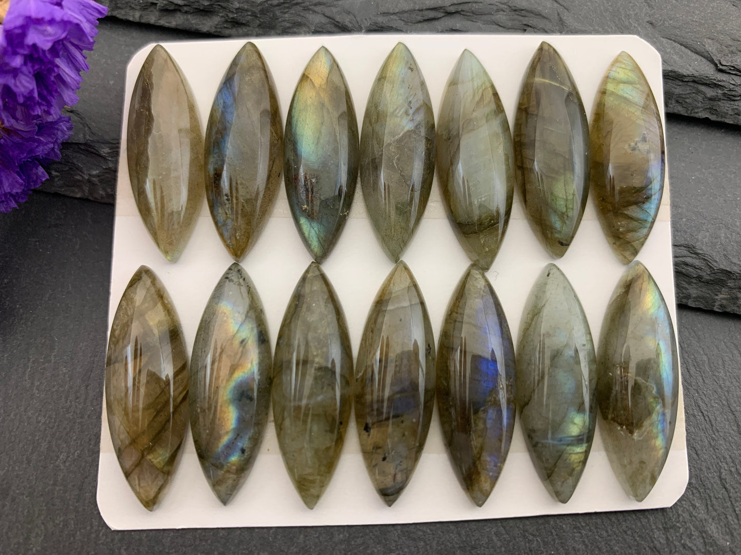 Labradorite marquise 10x30mm cabochon - Calibrated cabochons