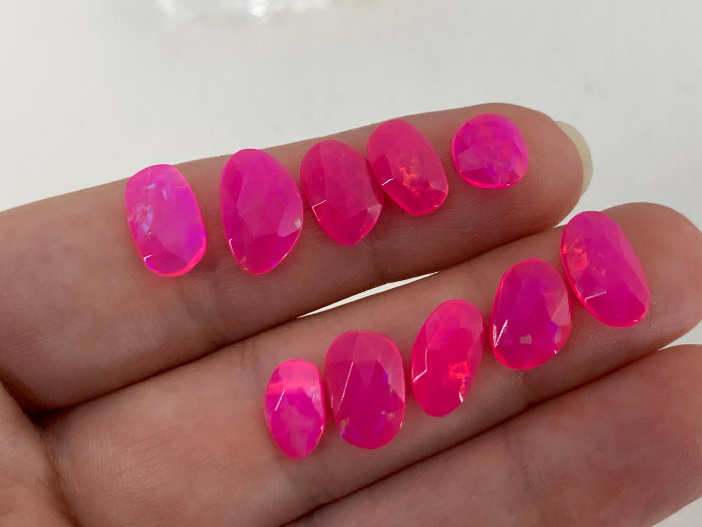 Faceted Ethiopian Pink Opal 8-11mm long cabochon