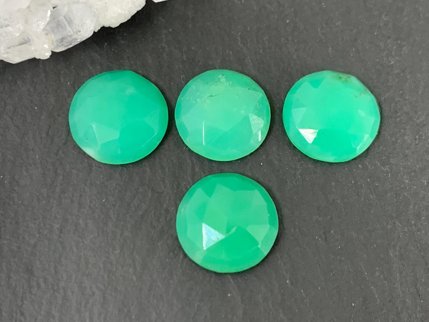 Faceted Chrysoprase Cabochon - Round 12mm Stone With Rose Cut Facet, Premium Gem