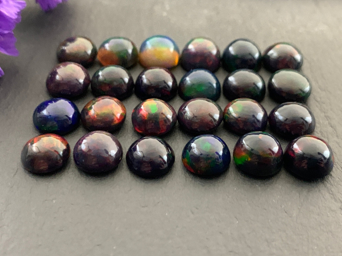 Black Ethiopian Opal round 8mm cabochon