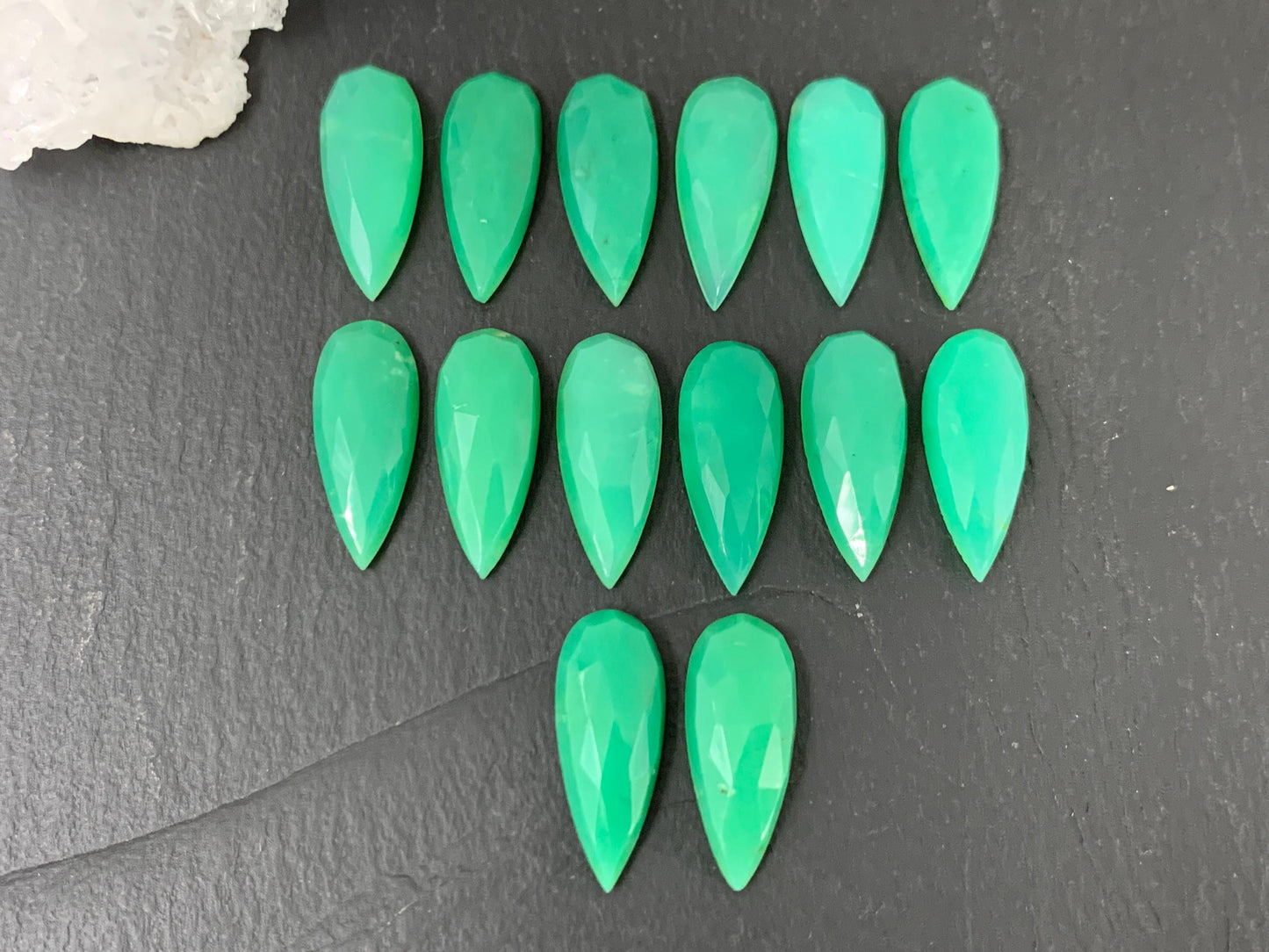 Faceted Chrysoprase pear 8x20mm cabochon