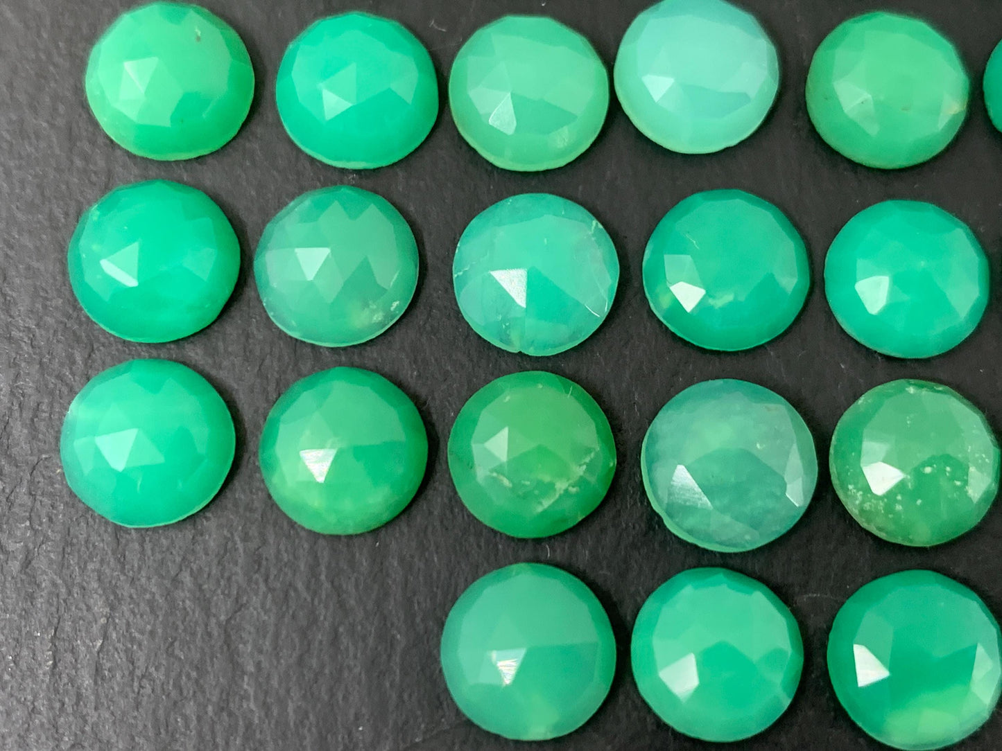 Faceted Chrysoprase round 8mm cabochon