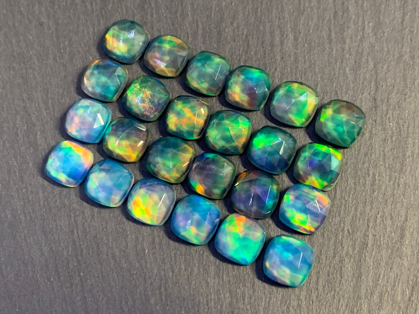Faceted Aurora Opal square 10mm cabochon - Doublet cabochons