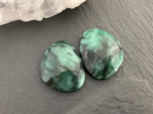 Faceted Emerald Pair 12x14x4mm cabochon