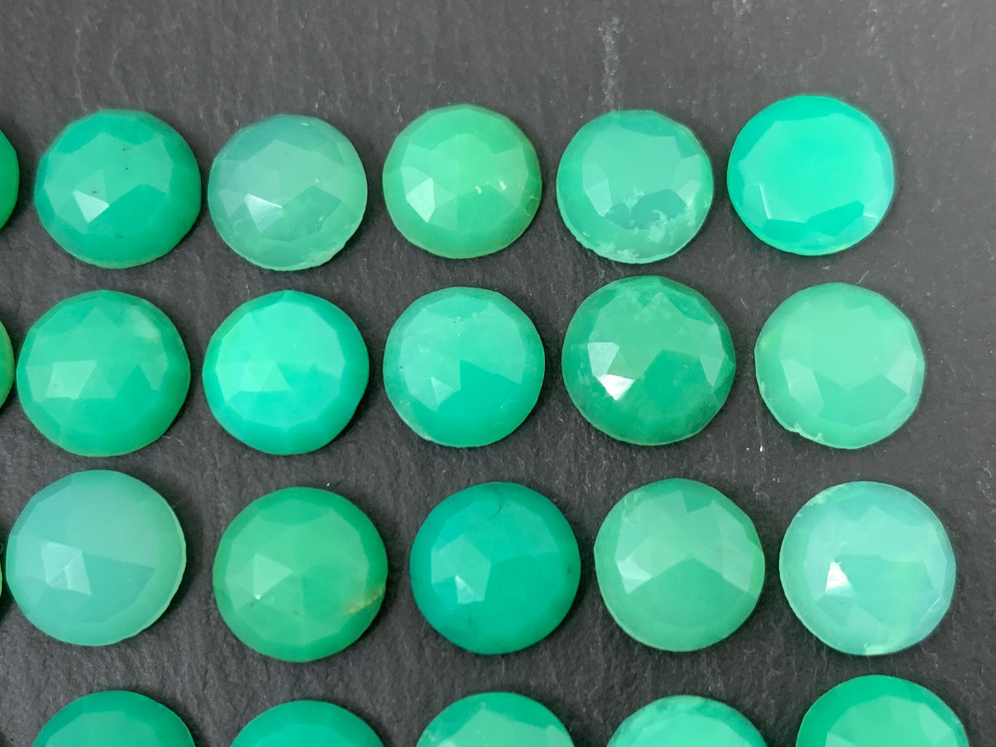 Faceted Chrysoprase round 8mm cabochon