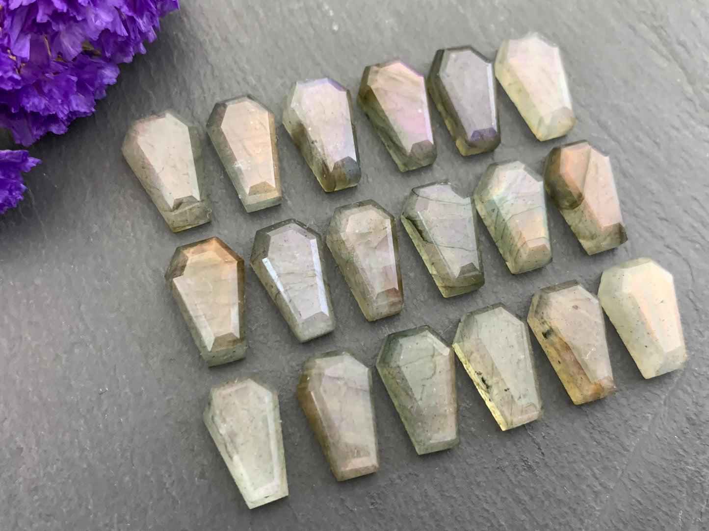 Natural Labradorite Coffin Cabochon: 10x16mm Gemstone