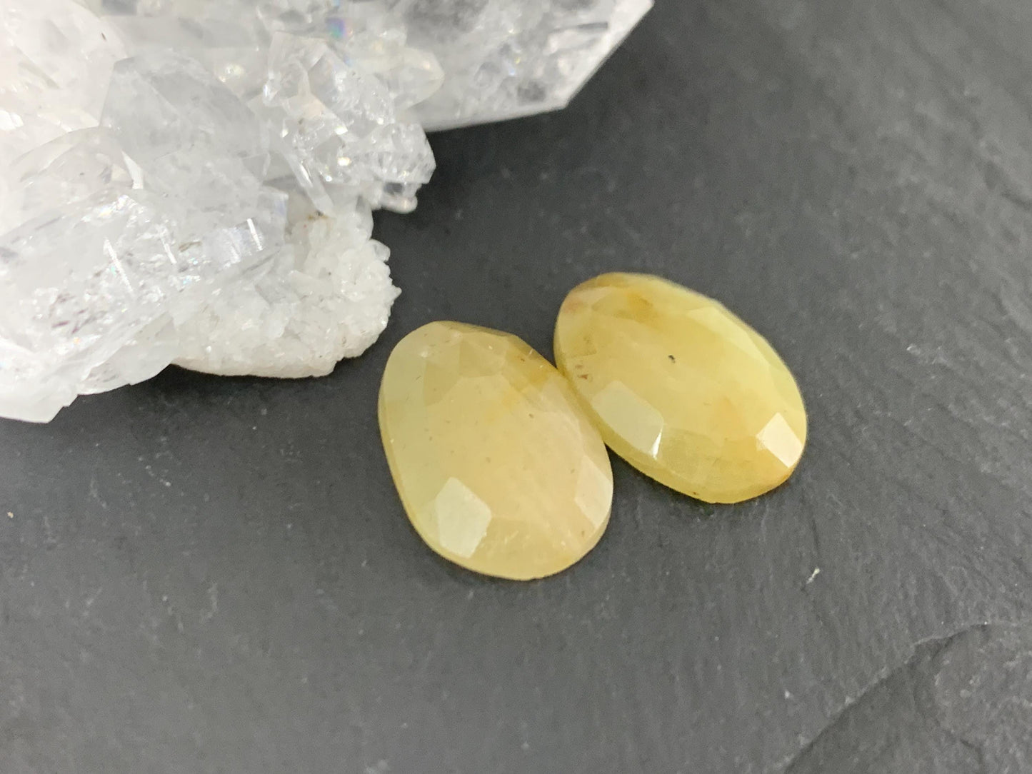 Faceted Yellow Sapphire pair 11x15x4mm cabochon