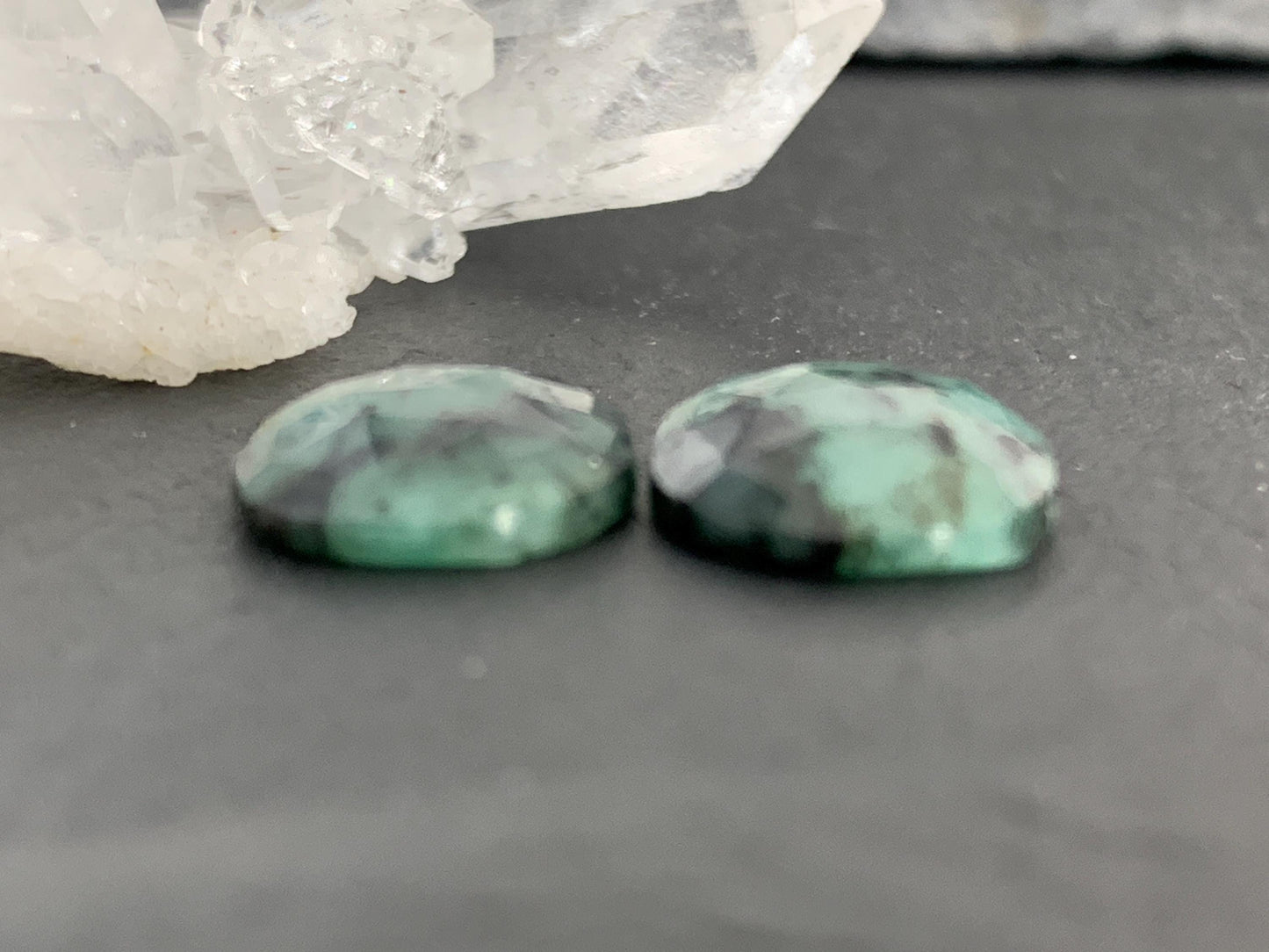 Faceted Emerald Pair 10x14x3mm cabochon