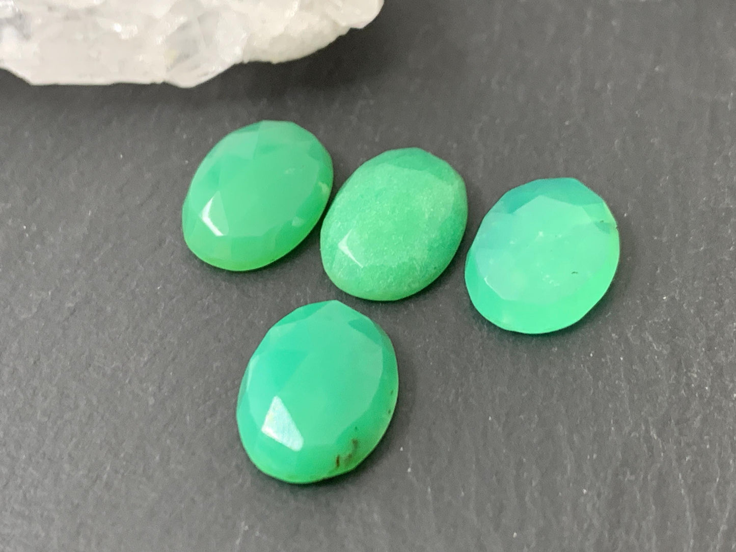 Faceted Chrysoprase Cabochon 10x14mm Oval Green Gemstone - Rose Cut Stone