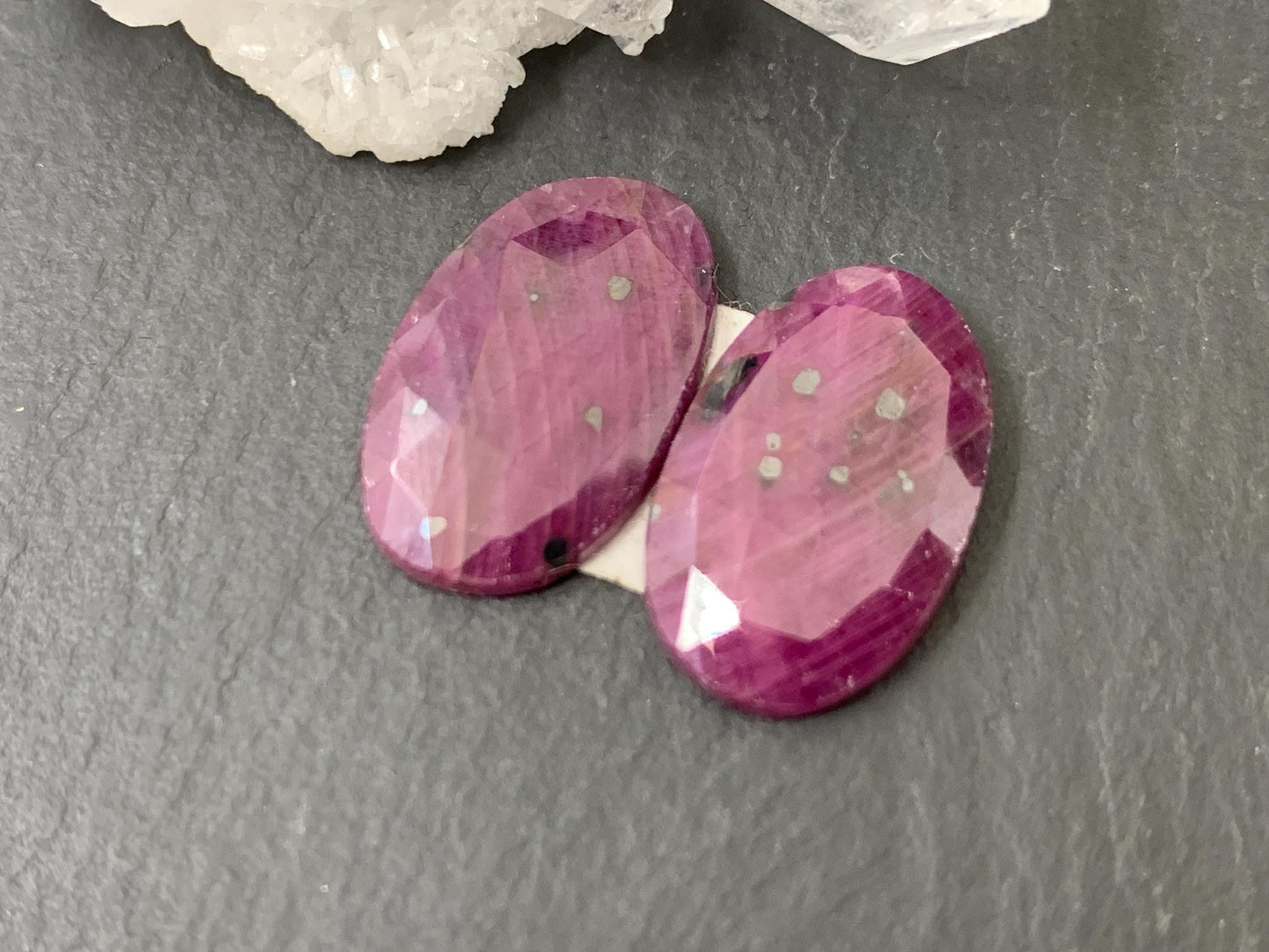 Faceted Ruby pair 11x18x3mm cabochon