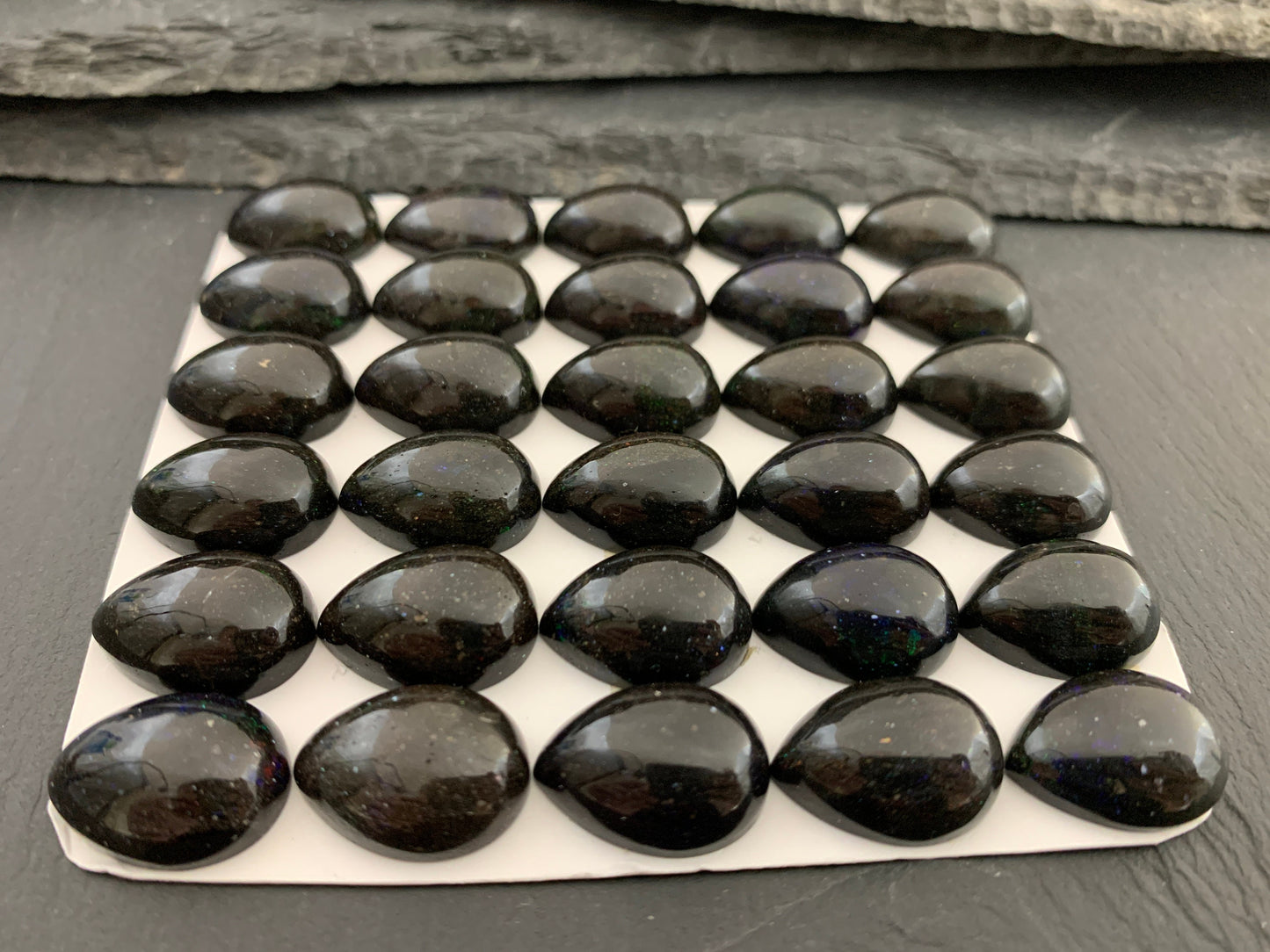Black Andamooka Opal pear 13x18mm cabochon - Matrix Australian Opal