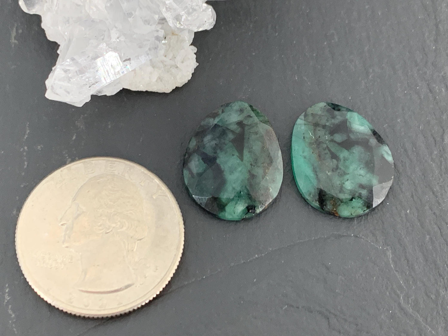 Faceted Emerald Pair 15x18x3mm cabochon