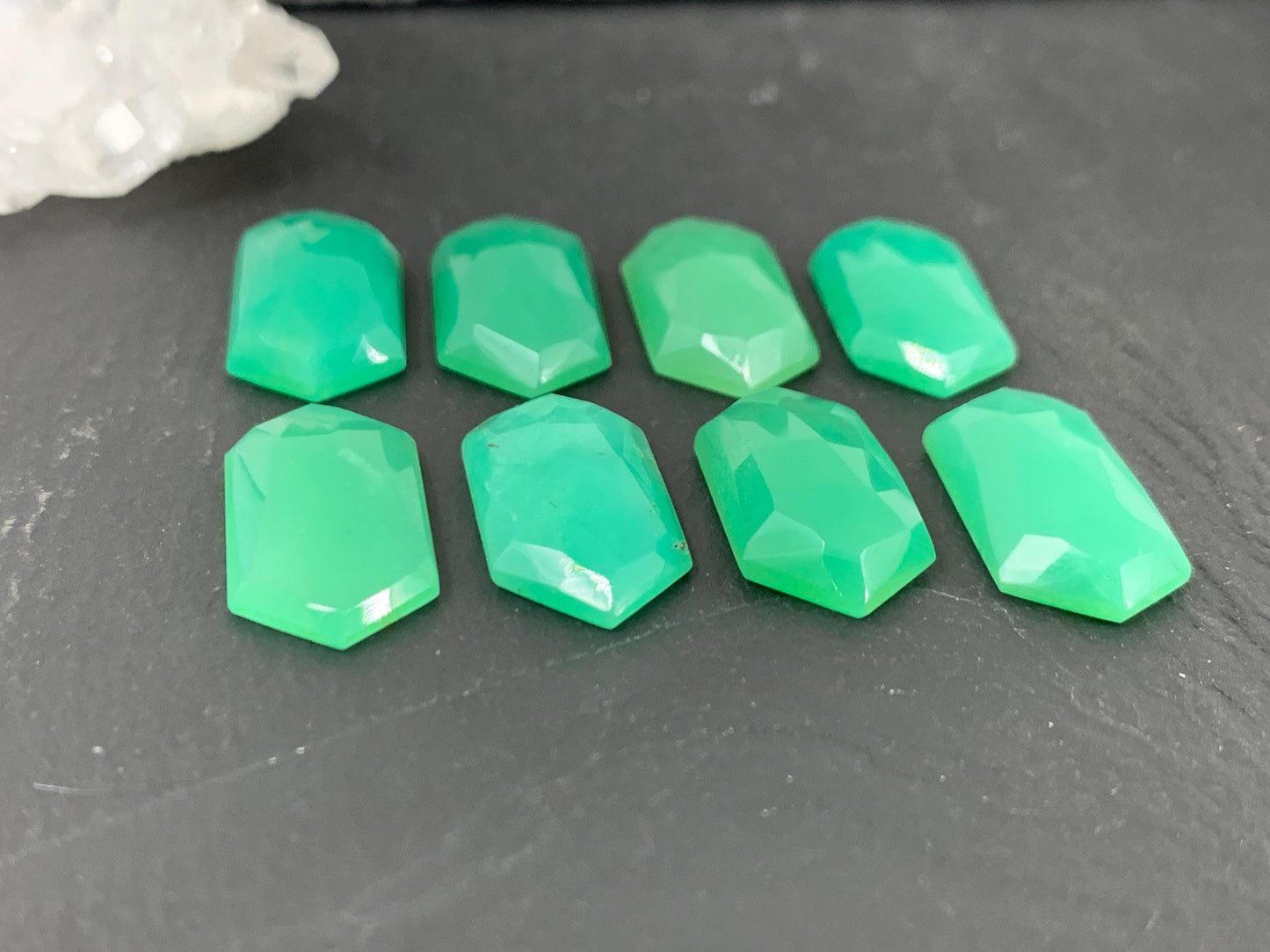 Faceted Chrysoprase Cabochon - Long Hexagon 10x20mm Rose Cut Green Gemstone