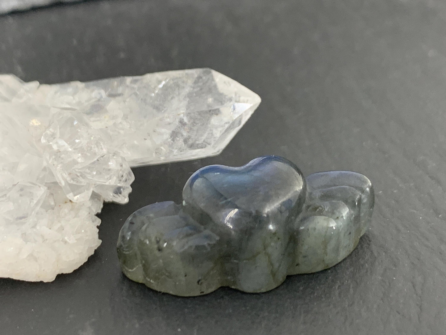 Labradorite Heart with Wings 25x10mm. Hand Carved Gemstone