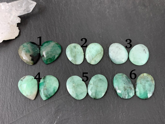 Faceted Emerald pair 15-17mm long cabochon