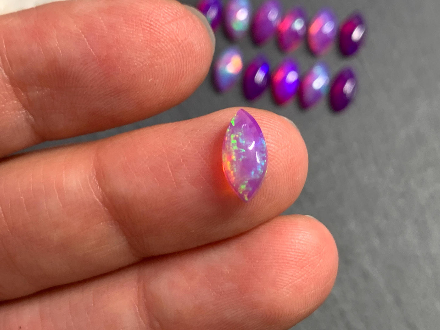 Ethiopian Opal marquise 5x10mm cabochon - Natural Opal smoked to purple color