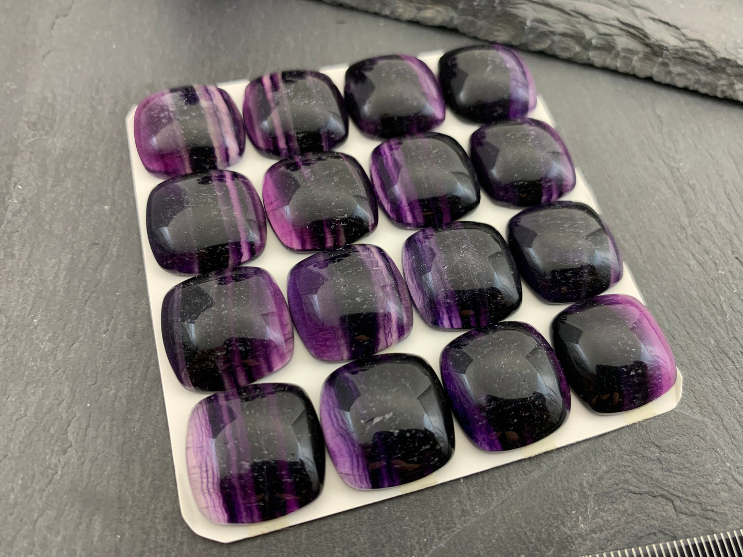 Purple Fluorite Square Cabochon: Calibrated Natural Gemstone (18mm)