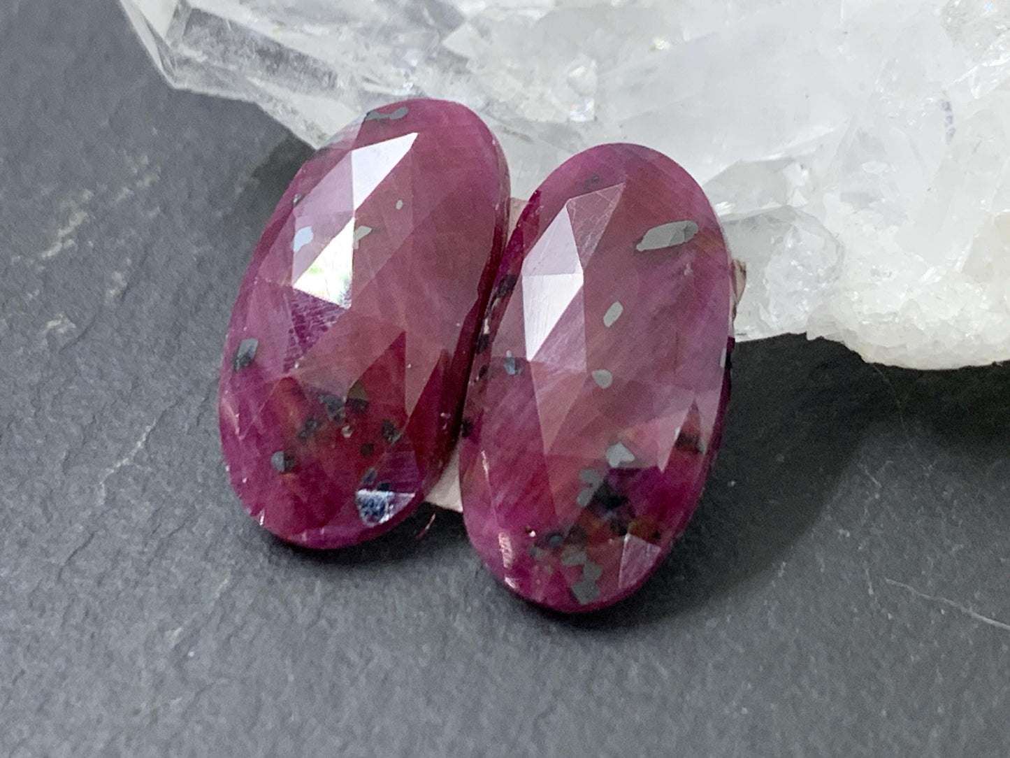 Faceted Ruby pair 9x17x3mm cabochon.