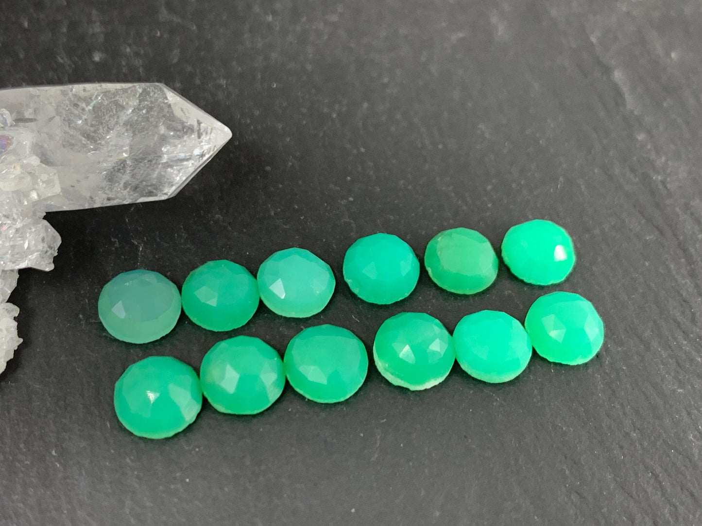 Faceted Chrysoprase round 6mm cabochon