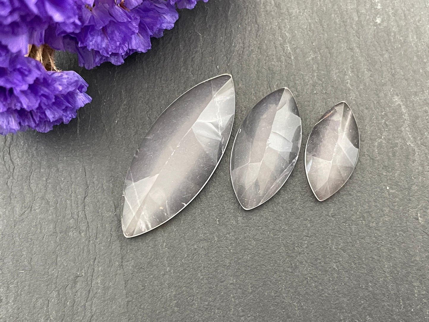 Faceted Rose Quartz marquise cabochon - Calibrated cabochons
