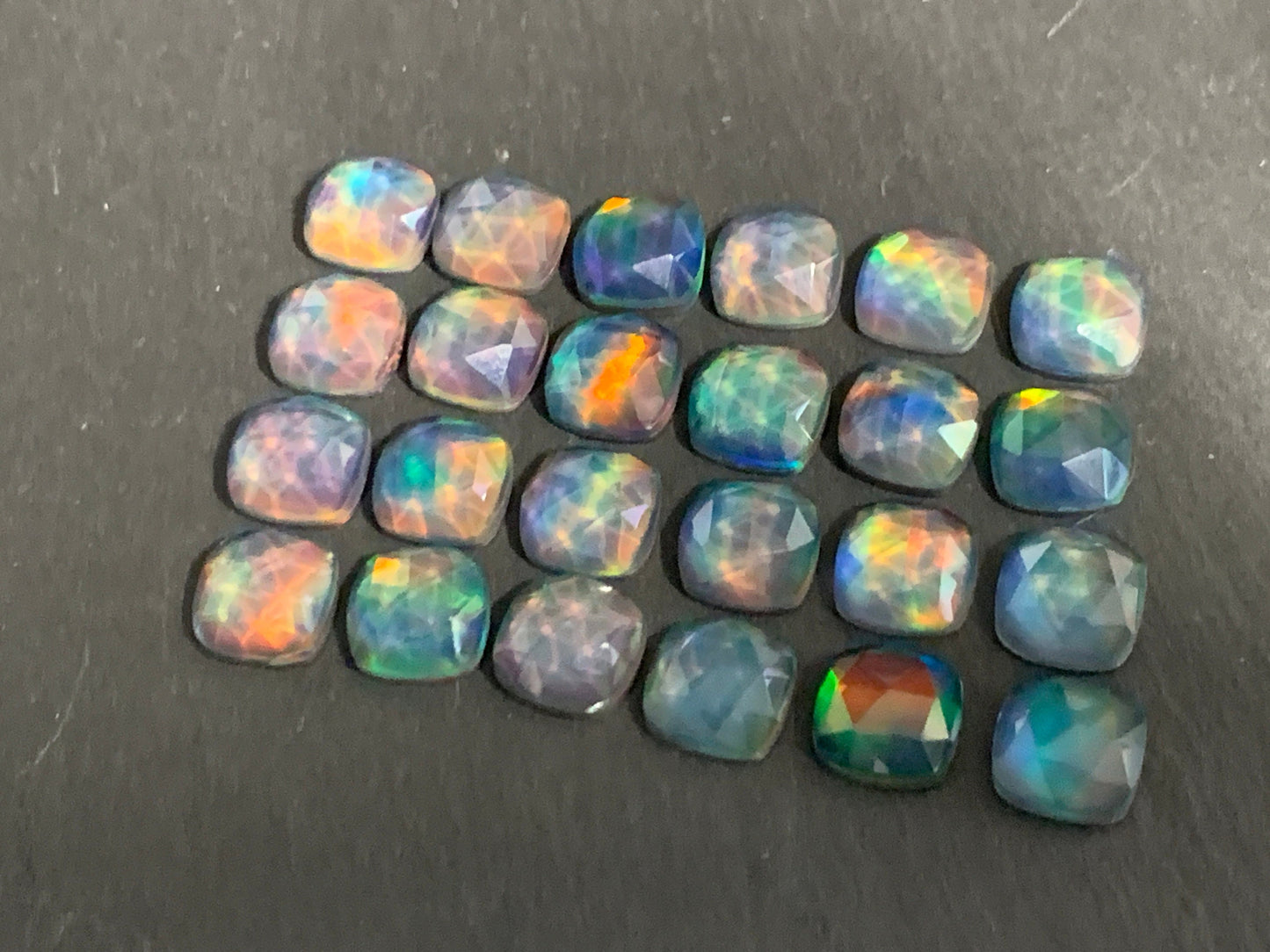 Faceted Aurora Opal square 10mm cabochon - Doublet cabochons