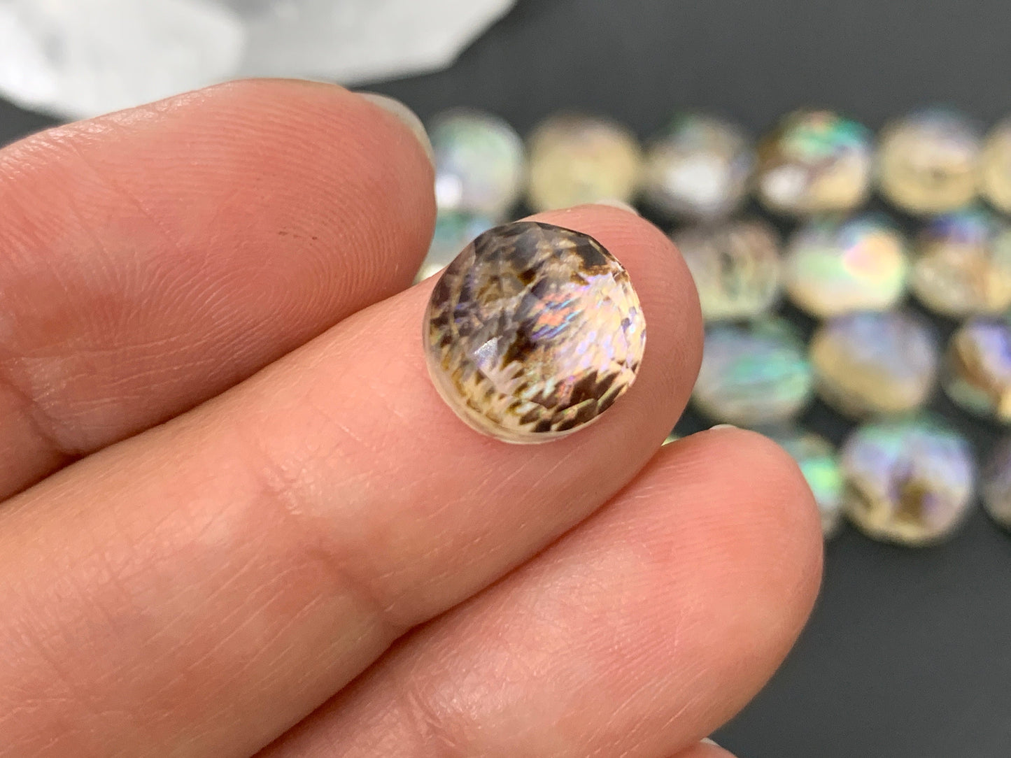 Faceted Abalone round 10mm doublet cabochon