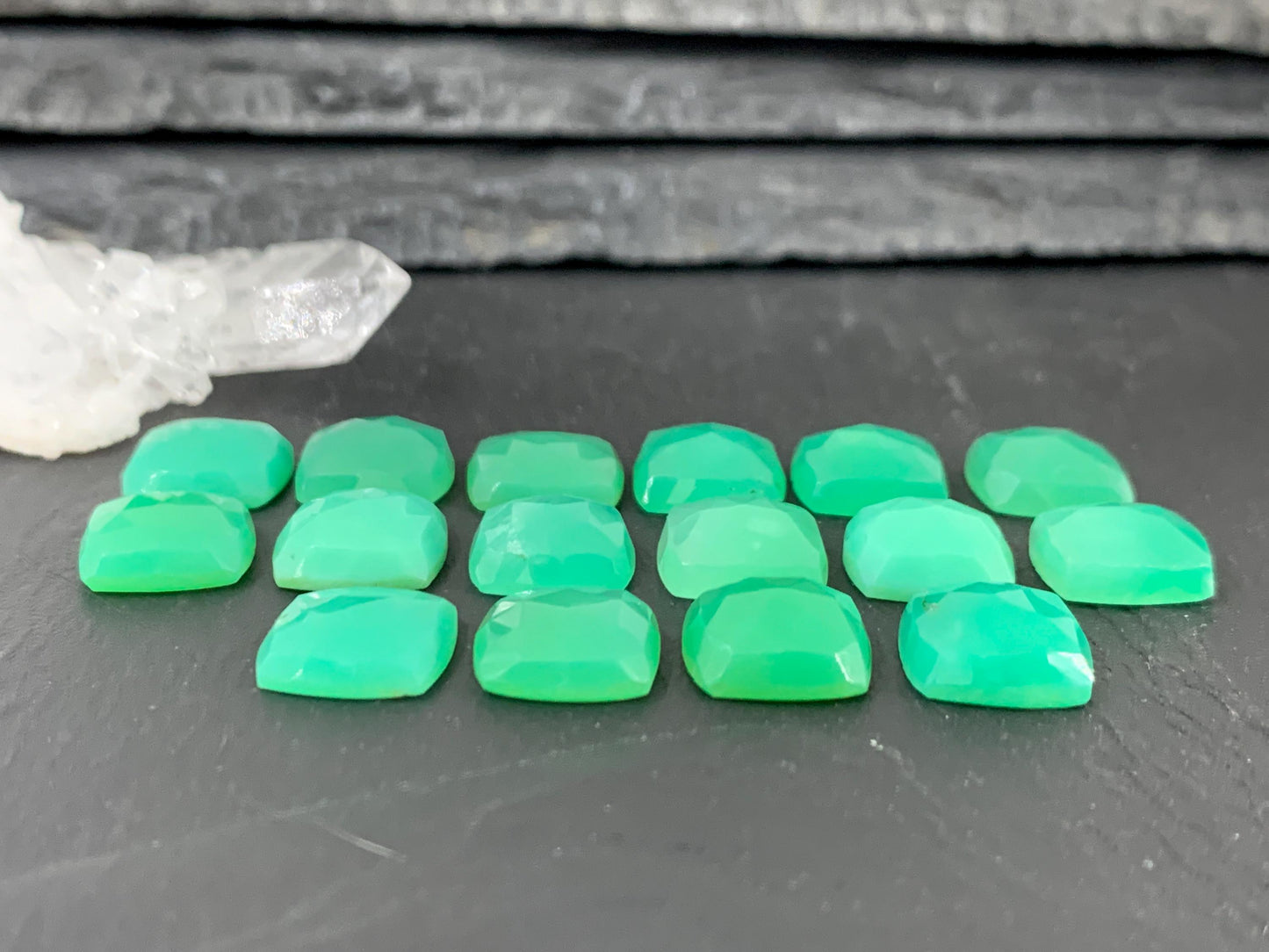 Faceted Chrysoprase square 10mm cabochon