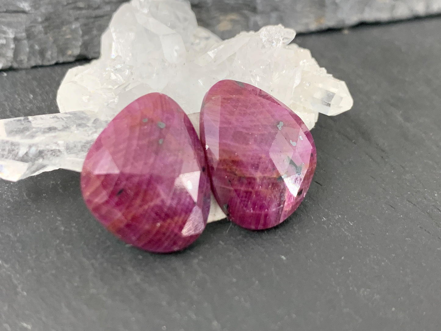 Faceted Ruby pair 13x17x3mm cabochon - free form