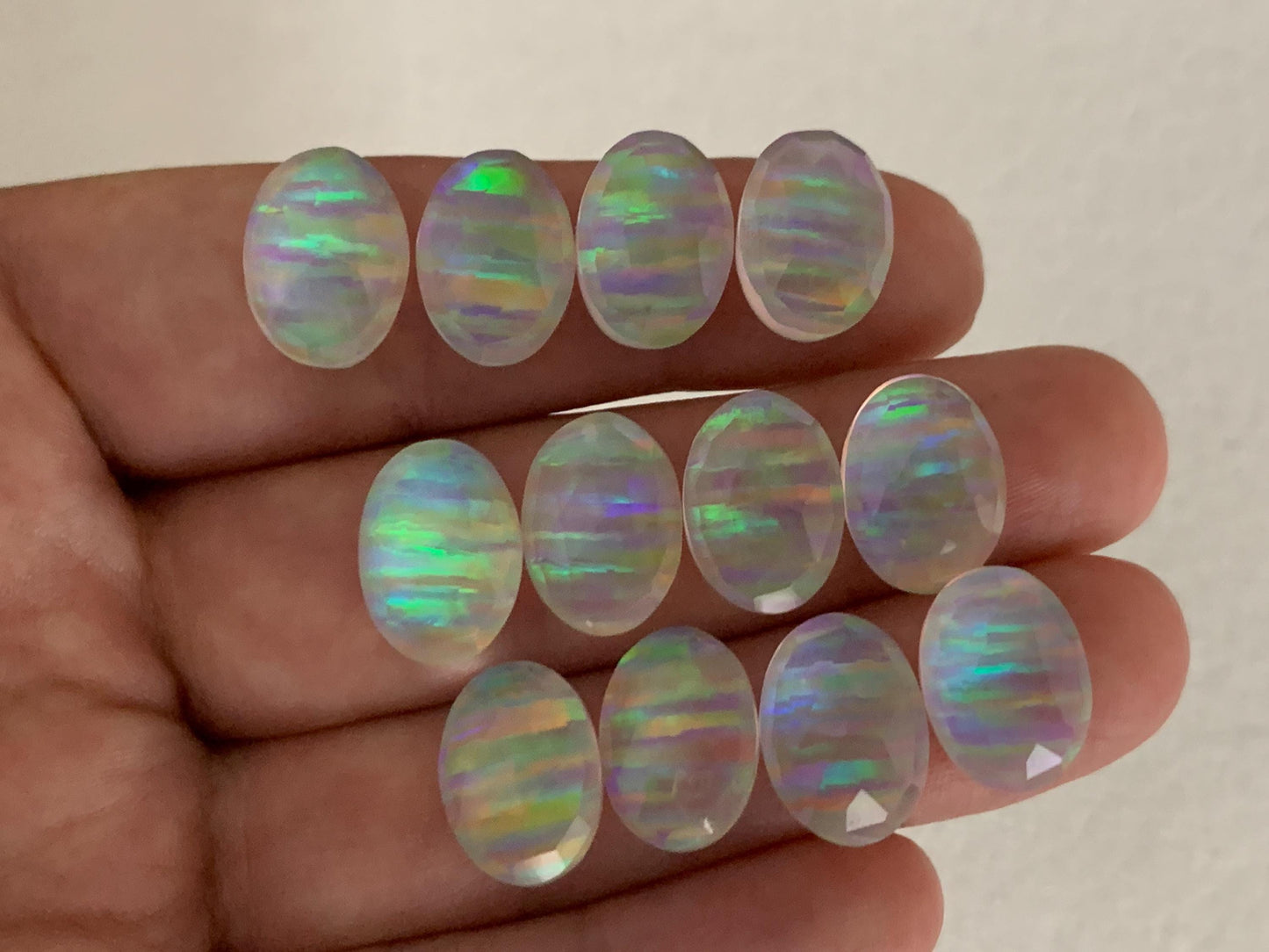 Faceted Aurora Opal Oval 10x14mm Doublet Cabochon – Colorful Synthetic Gemstone