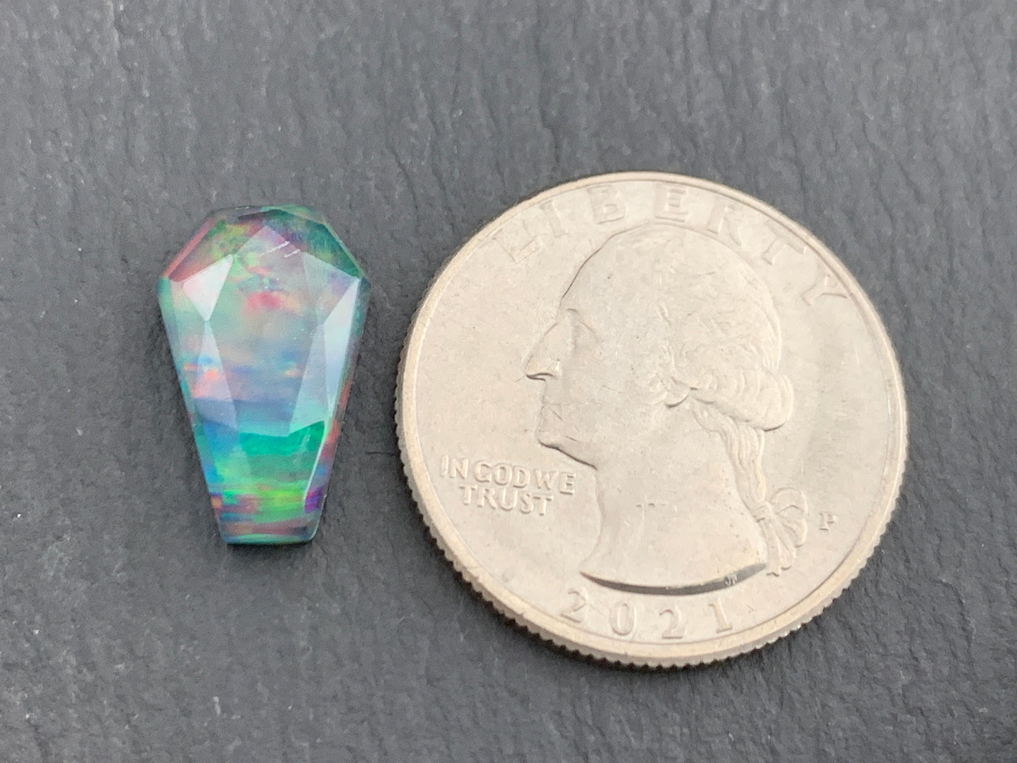 Faceted Aurora Opal coffin 10x16mm cabochon - Doublet cabochon