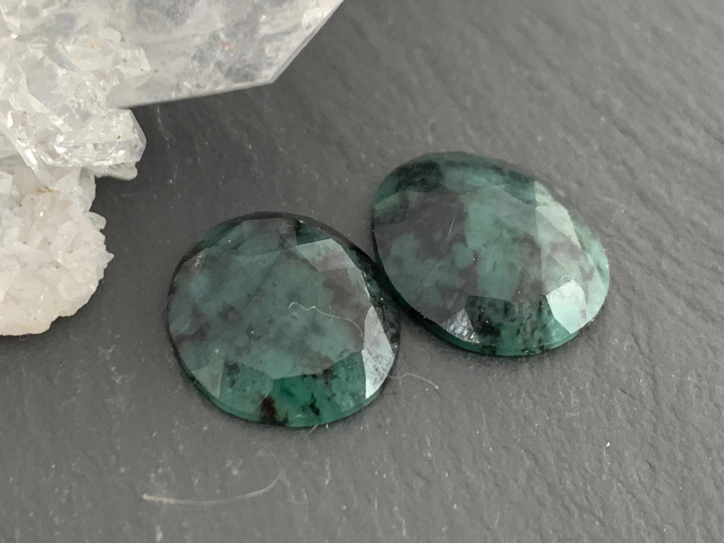 Faceted Emerald Pair 14x16x4mm cabochon