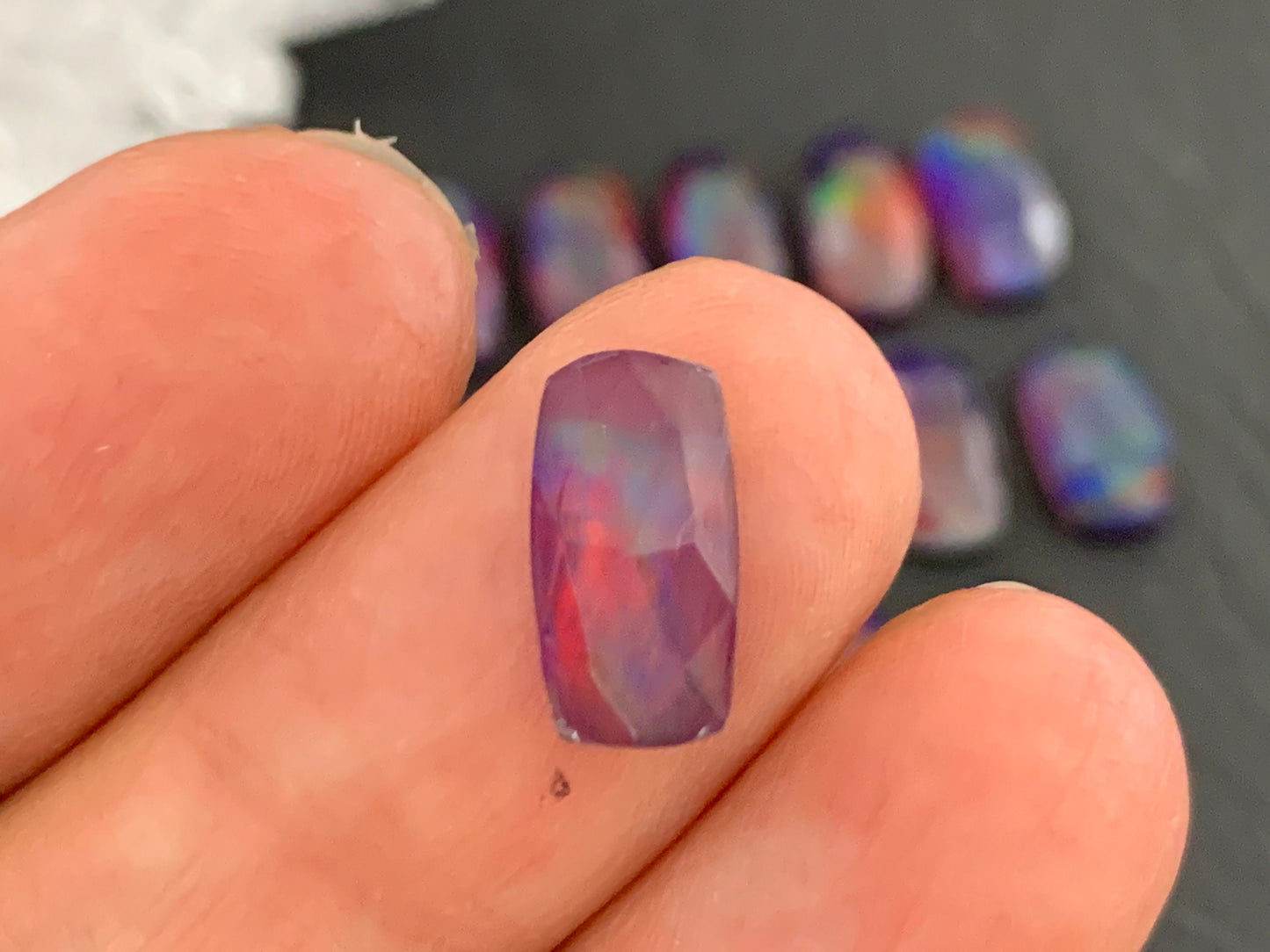 Faceted Aurora Opal oval 6x12mm cabochon - Doublet cabochon