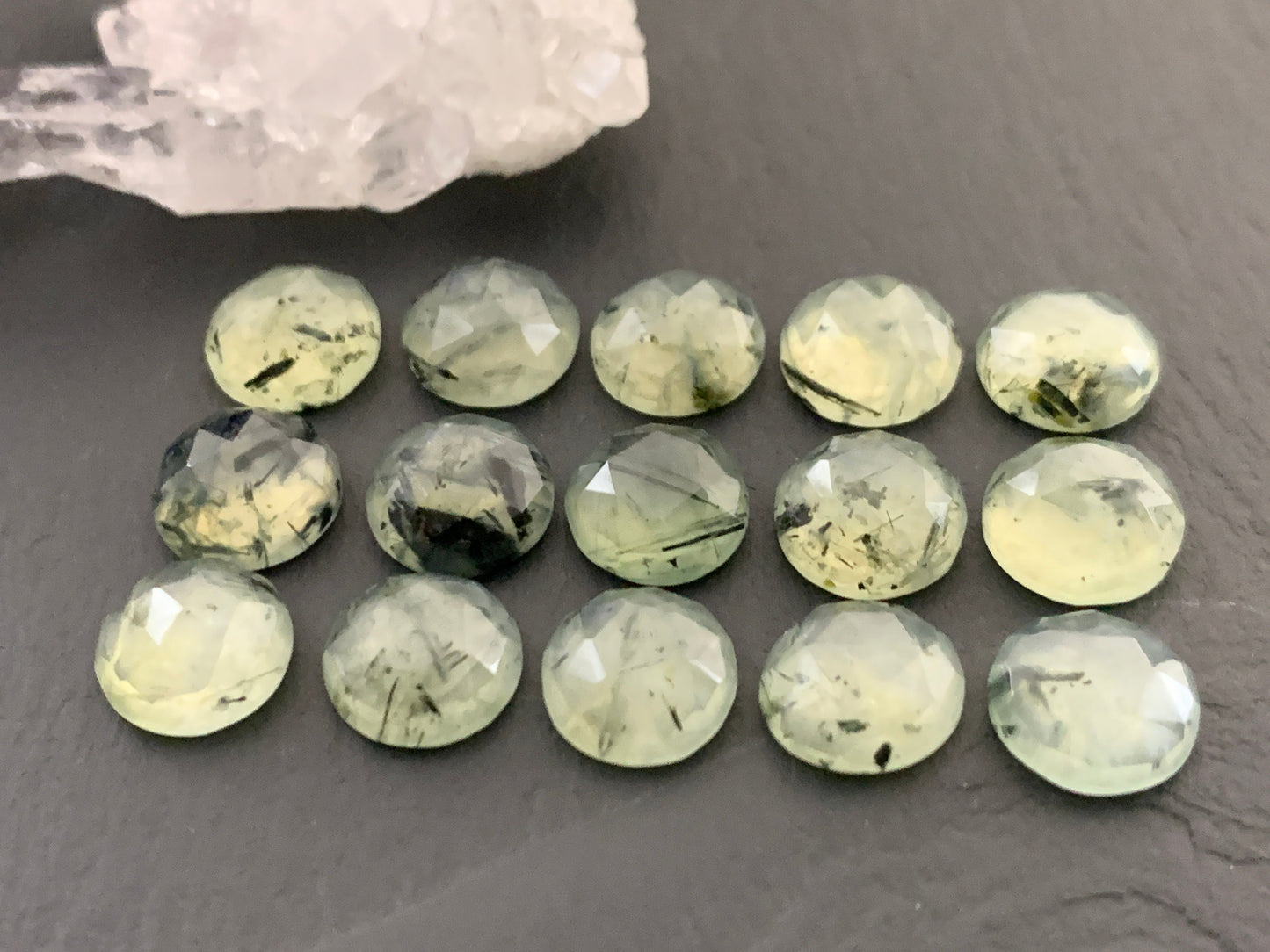 Faceted Prehnite round 10mm cabochon