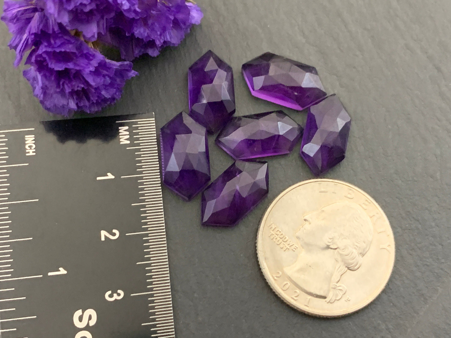 Faceted Amethyst long hexagon 8x16mm cabochon